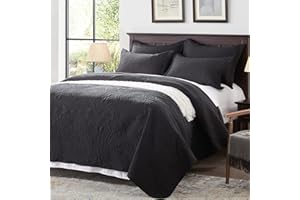 Anluoer Quilt King Size Bedding Set-Black Embossed, Bedspreads-Lightweight Summer Soft Microfiber Bedspread, Bed Coverlet for All Seasons (1 Quilt, 2 Pillow Shams)
