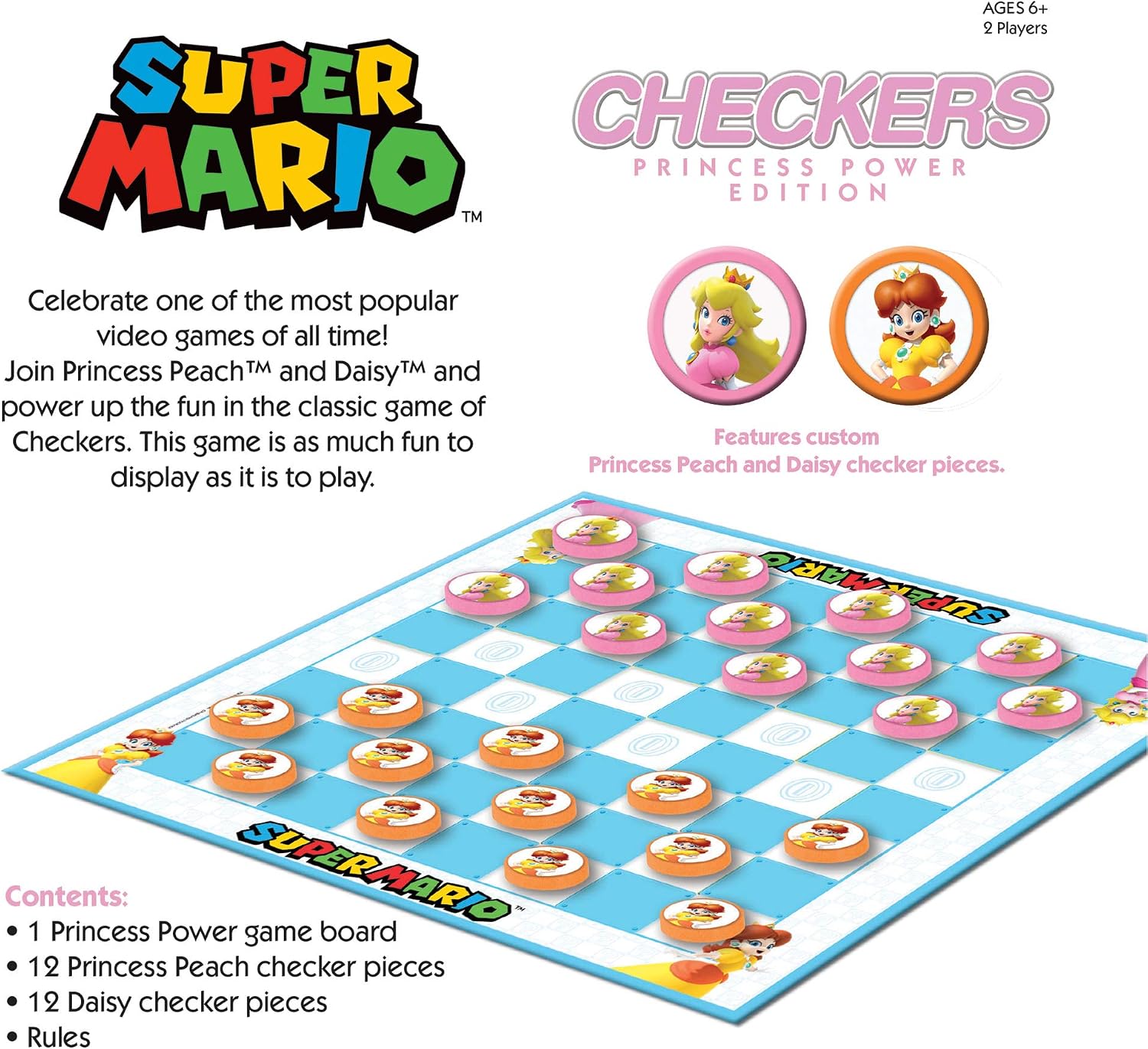 USAopoly Super Mario Board Game Checkers Princess Power Giochi Tavolo Accessori - Image 3