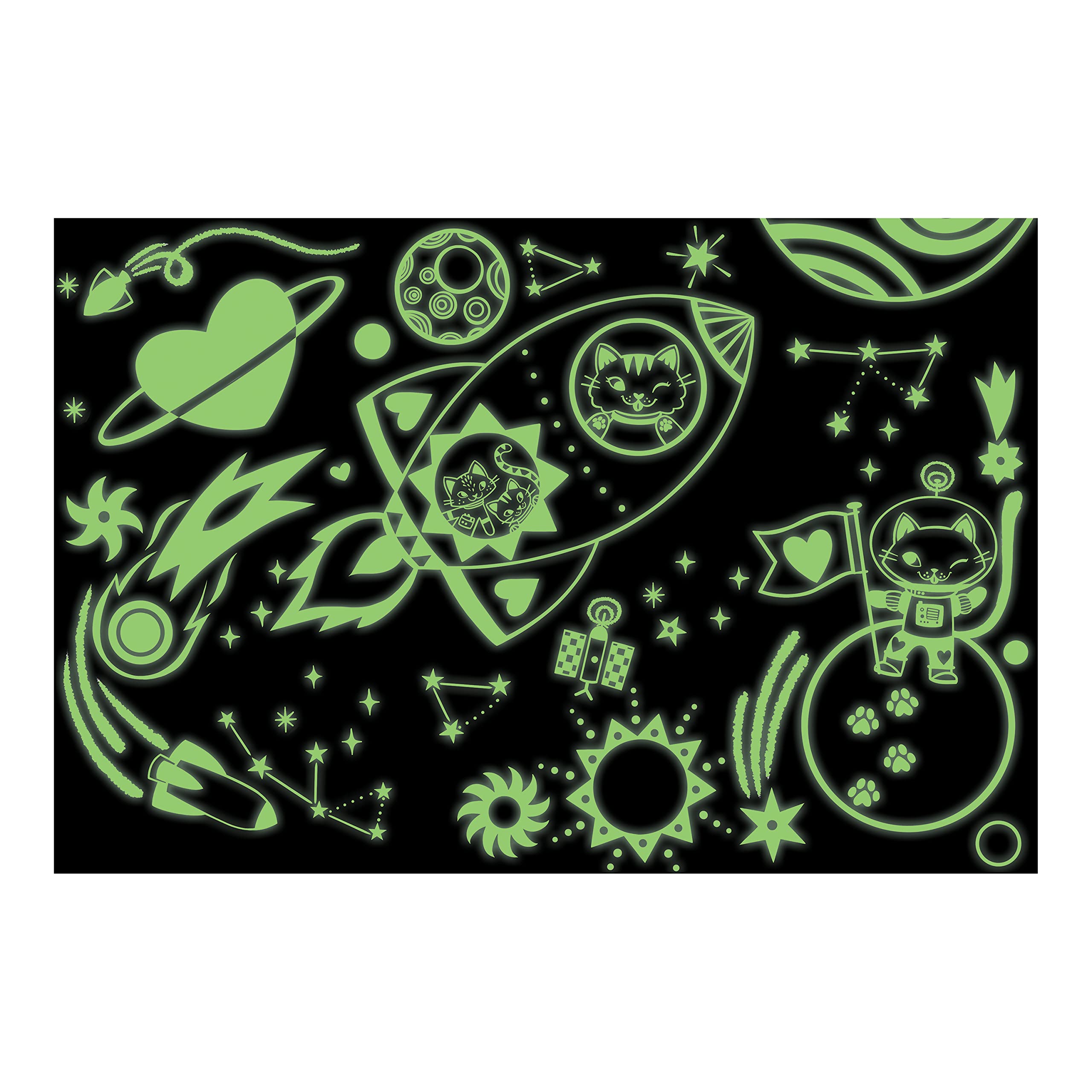 Mudpuppy Cosmic Dreams – 100 Piece Glow in The Dark Jigsaw Puzzle with an Outer Space Scene of Astronaut Cats and Hidden Planetary Details in The Dark