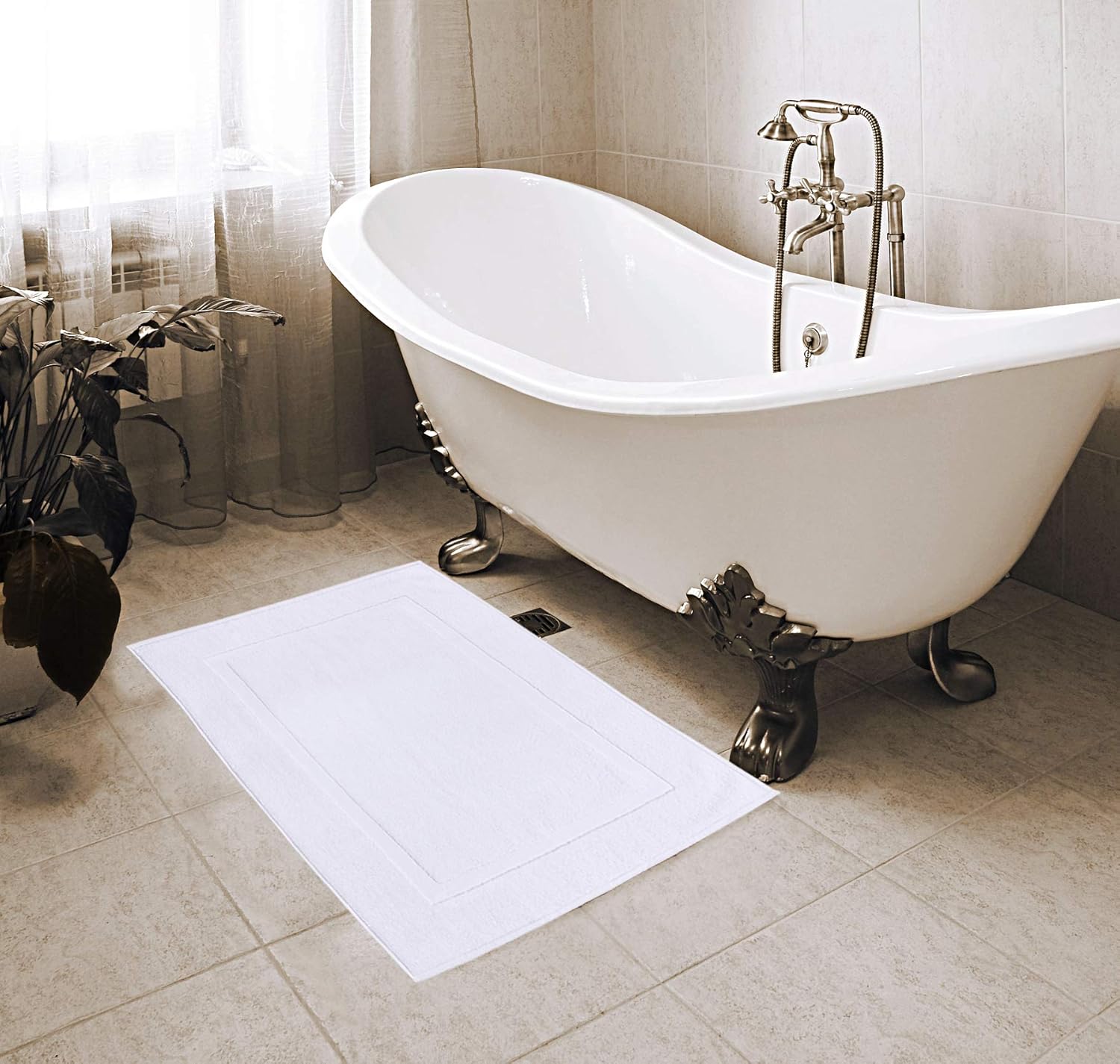 Utopia Towels Cotton Banded Bath Mats, White, [Not a Bathroom Rug], 21 x 34 Inches, 100% Ring Spun Cotton - Highly Absorbent and Machine Washable Shower Bathroom Floor Mat (Pack of 2): Home & Kitchen