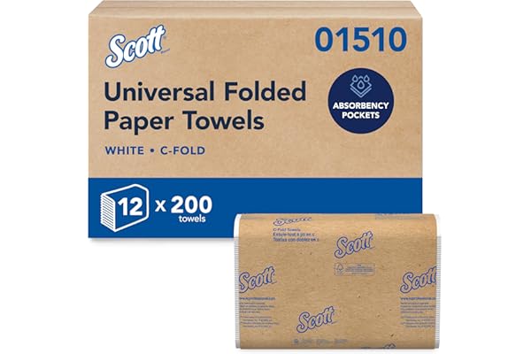 Scott Professional C-Fold Paper Hand Towels, Bulk, 12 x 200 Sheets (01510) | Universal, Standard Tier, Absorbency Pockets, Wh