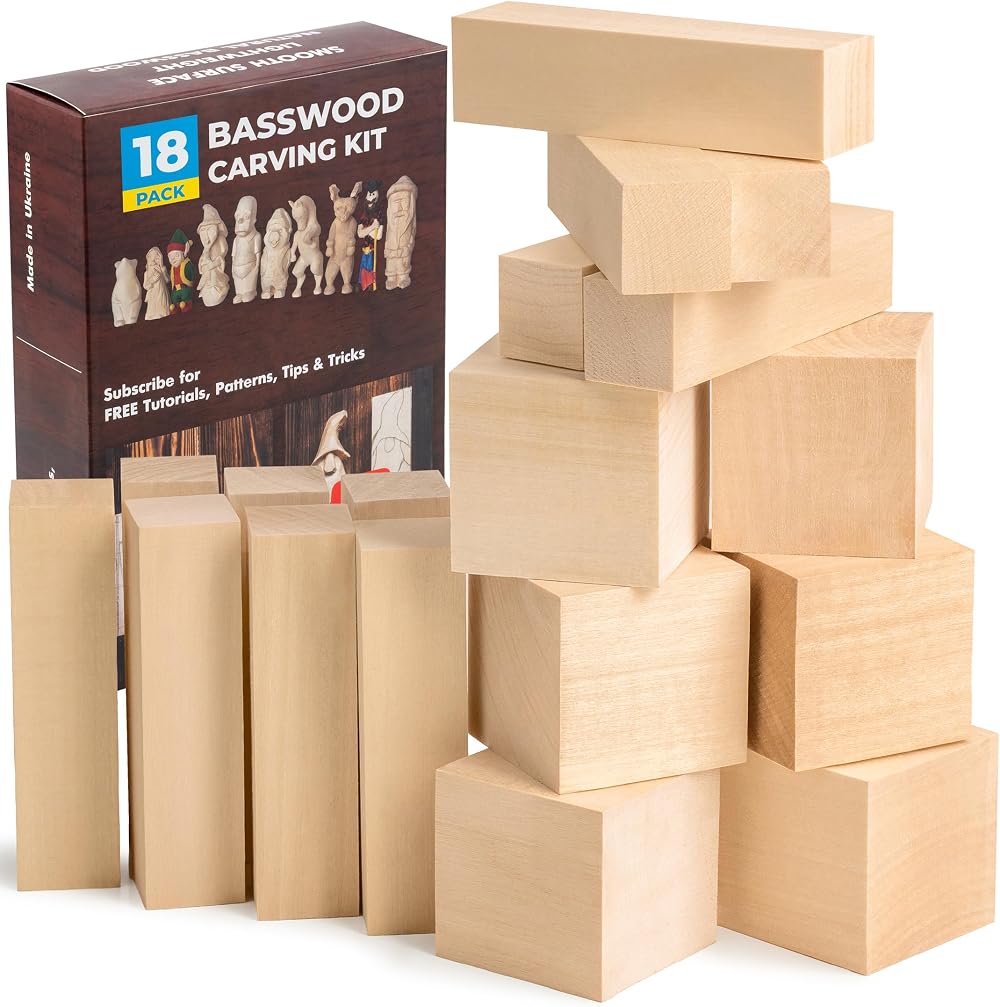BeaverCraft Basswood Carving Blocks 18 Piece Kit Soft Wood for Carvers