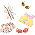 Glitter Girls – Bright as The Sun! – 14-inch Deluxe Swimsuit Doll Outfit – Toys, Clothes, & Accessories for Girls Ages 3 & Up, Brown includes Life Jacket, Swimsuit, Shorts, Sunglasses, Sandals