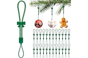ANGAR 36 Pcs Adjustable Christmas Ornament Hooks, No-Slip Cat Child Proof Ornament Hangers String for Hanging Christmas Tree Decorations, Strong Accessorie for Small & Large Ornaments(Shiny Green)