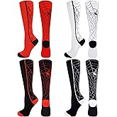 Cutecrop 4 Pairs Spider Football Socks Kids Sports Knee High over The Calf Youth Soccer Athletic Long Socks for Boys Girls Halloween Party Favor