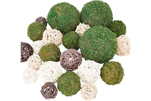 KERYAR 24 Pcs Wicker Rattan Grass Balls Decorative Green Moss Balls for Centerpiece Bowls Fillers Home Decor Christmas Halloween DIY Crafts Weddings (White, Wood Color, Dark Brown)