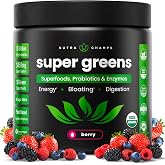 Super Greens Powder, 40+ Organic Superfoods, Probiotics & Enzymes for Energy, Digestion, Gut Health & Bloating | Organic Frui