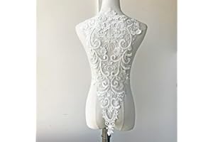 MICROHEAL Bodice Lace Applique with Beaded Sequin Embroidery Floral Back Lace Appliques Patches for Craft Projects (White)