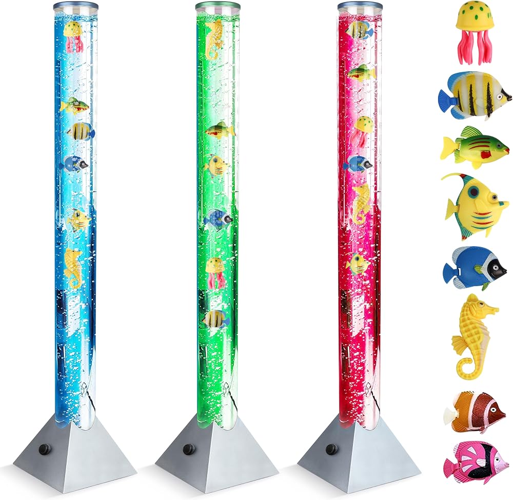 The Glowhouse 100cm Colour Changing Sensory Bubble Lamp with Plastic Fish