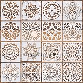 16 Pcs Mandala Stencils, 6 x 6 Inch Reusable Painting Templates for Crafts | Pet Material, Smooth Edges, Geometric Layering Designs, Washable, for Wood, Walls, Fabric, Floor, Window, Cards and Drawing