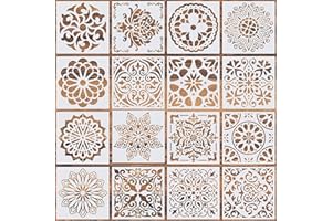 WSICSE 16 Pcs (6 x 6 Inch) Reusable Stencils, Mandala Stencils Mandala Dot Painting Templates Stencil for DIY Painting Art Scrapbook Xmas Decor