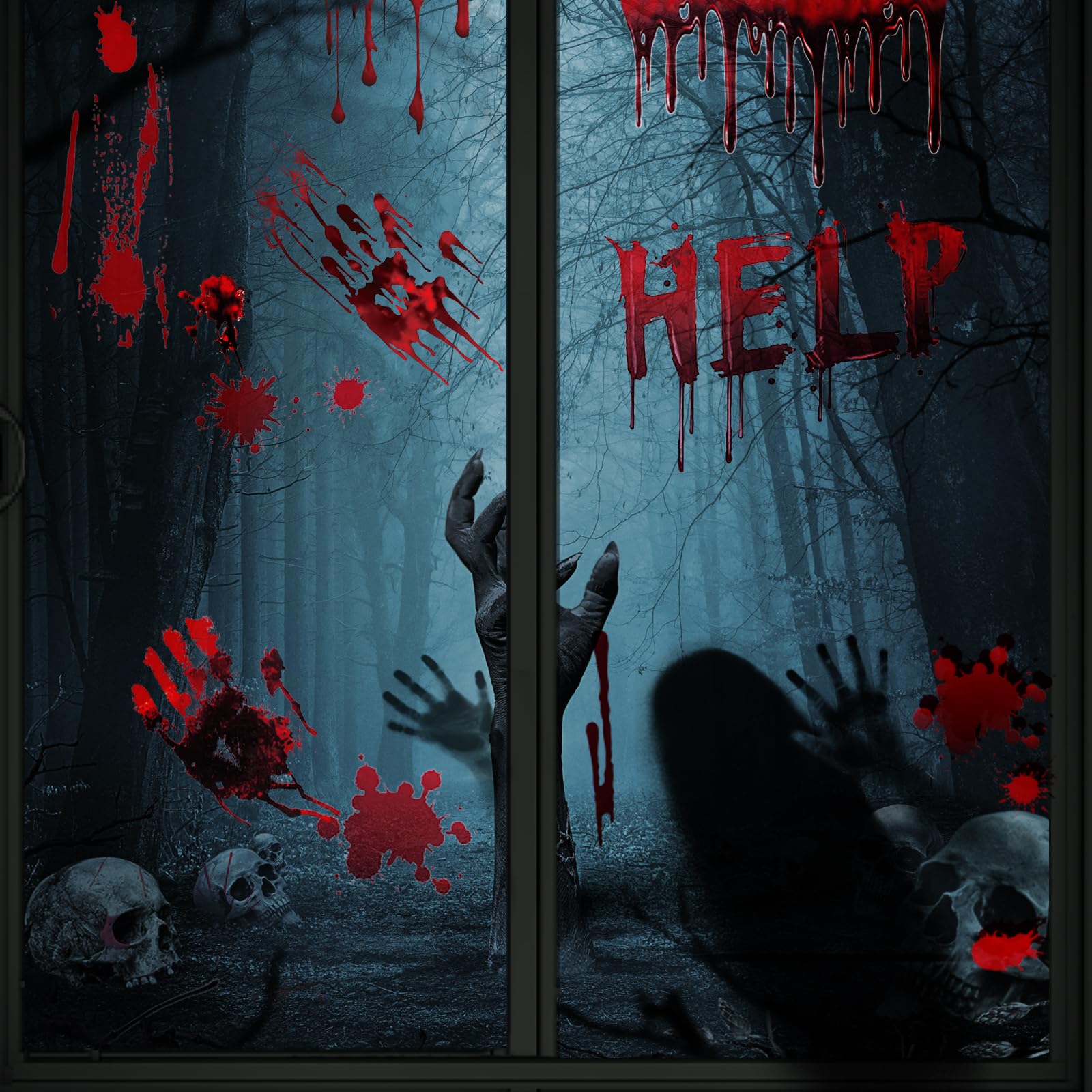 Minicoco Halloween Decorations Halloween Window Stickers Scary Bloody Handprints Footprints Window Decals Indoor Outdoor Halloween Stickers for Halloween Party