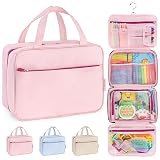 Kids Travel Organizer – Multi-Compartment, Water-Resistant Hanging Bag for Toys, Snacks, & Activities - Compact, Lightweight Design with Hook & Carry Handle - Perfect for Travel Use (Pink, Large)