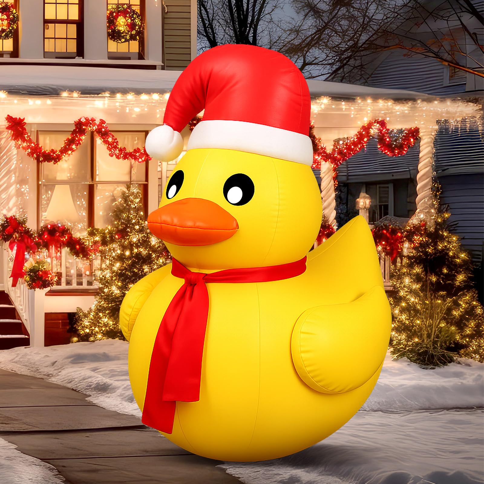 Photo 1 of Soaoo 4ft PVC Christmas Giant Inflatable Duck Xmas Large Blow up Huge Rubber Inflatable Duck Christmas Pool Floats for Xmas Holiday Indoor Outdoor Pool Decorations