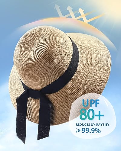 WOMENS BEACH SUN STRAW HAT UV UPF 80+ TRAVEL FOLDABLE BRIM SUMMER UV HAT PURE FURTALK Womens Beach Sun Straw Hat UV UPF 80+ Travel  main image 3