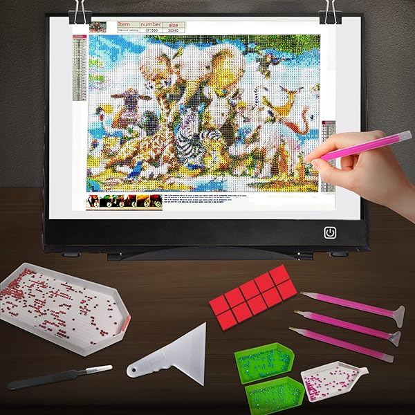WELZK DIAMOND PAINTING LIGHT BOARD A3, WITH LARGE METAL STAND, L:18.5 × W:13.6 INCHS LARGE DIAMOND PAINTING LIGHT PAD, DIMMABLE DIAMOND ART LIGHT BOARD