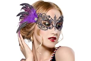 Zinniday Feather Masquerade Mask for Women - 2026 Venetian Antique Masks Mardi Gras Eyemask with Shiny Rhinestone for Woman