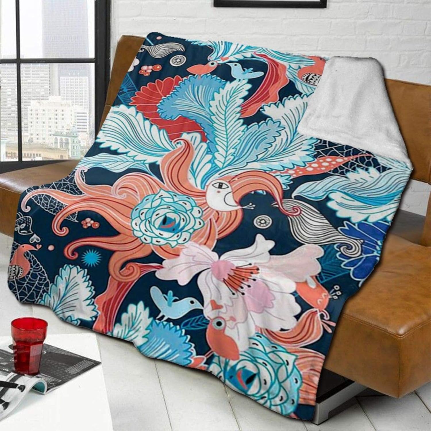 ANYA Cashmere Blanket Throw Blanket, Sherpa Blanket, Beautiful Pattern of