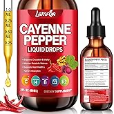 Cayenne Pepper Liquid Drops - Potent Blend with Hawthorn Berry, Turmeric Curcumin, Vitamin D3 K2, Beet Root & Panax Ginseng - Vegan, Non-GMO, High Absorbed Gentle Formula - 2 OZ
