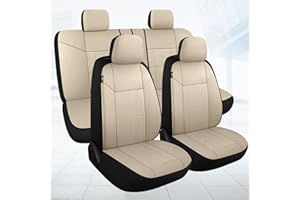 VarCozy Faux Leather Car Seat Covers Full Set, Front Seat Covers and Split Rear Bench Seat Covers for Car, Universal Seat Covers for SUV, Sedan, Automotive Interior Covers, Airbag Compatible, Beige