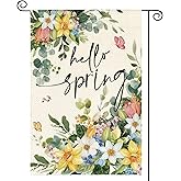AVOIN colorlife Floral Hello Spring Garden Flag 12x18 Inch Double Sided Outside, Seasonal Eucalyptus Flowers Welcome Yard Outdoor Flag
