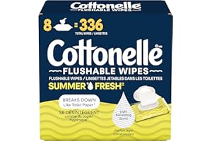 Cottonelle Summer Fresh Scented Flushable Wipes, Biodegradable & Septic Safe, 8 Flip-Top Packs of 42, 336 Total Flushable Wip