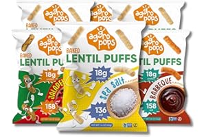 Aggropops High Protein Lentil Snacks - 158Cal & 18g Protein Per Bag. Low Calorie, Vegan, Low Carb, Plant-Based, and Gluten Free Healthy Snack for Adults. Bariatric Friendly Food. Variety Pack - 2 Sea Salt, 2 Barbeque, and 2 Jalapeno.