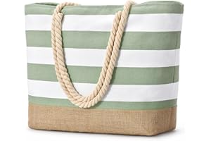 Becokan Beach Bags for Women Large Canvas Beach Tote Bag Beach Bags Waterproof Sandproof Swim Pool Bag Travel Essentials