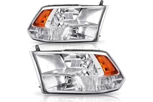AUTOSAVER88 Headlight Assembly Compatible with 2009-2018 Dodge Ram 1500/2010-2018 Dodge Ram 2500 3500/2019-2022 Ram 1500 Classic Pickup QUAD Chrome Housing with Daytime Running Lamps