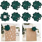 LiBongTa 4.5 Inch x 8 PCs Green Velvet Ribbon Star Gift Bow Self-Adhesive, Dark Green Christmas Bows, Premade Bows for Crafts, Treat Bags, Party Favor, Present Bow for Gifts, Wedding, Thanksgiving