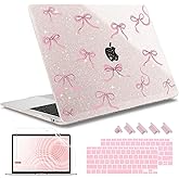 May Chen Compatible with MacBook Air 13 inch Case 2021, 2020 2019 2018 Release Model: M1 A2337 A2179 A1932, Plastic Hard Shell Case Cover with Keyboard Cover, Sakura Pink Glitter Bow