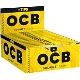 OCB Solaire Slim Size Rolling Papers with Tips, 24 Booklets (32 Papers and 32 Tips per Booklet) King-Size Rolling Paper Set - 100% Natural Wood Fibers, Unbleached Paper