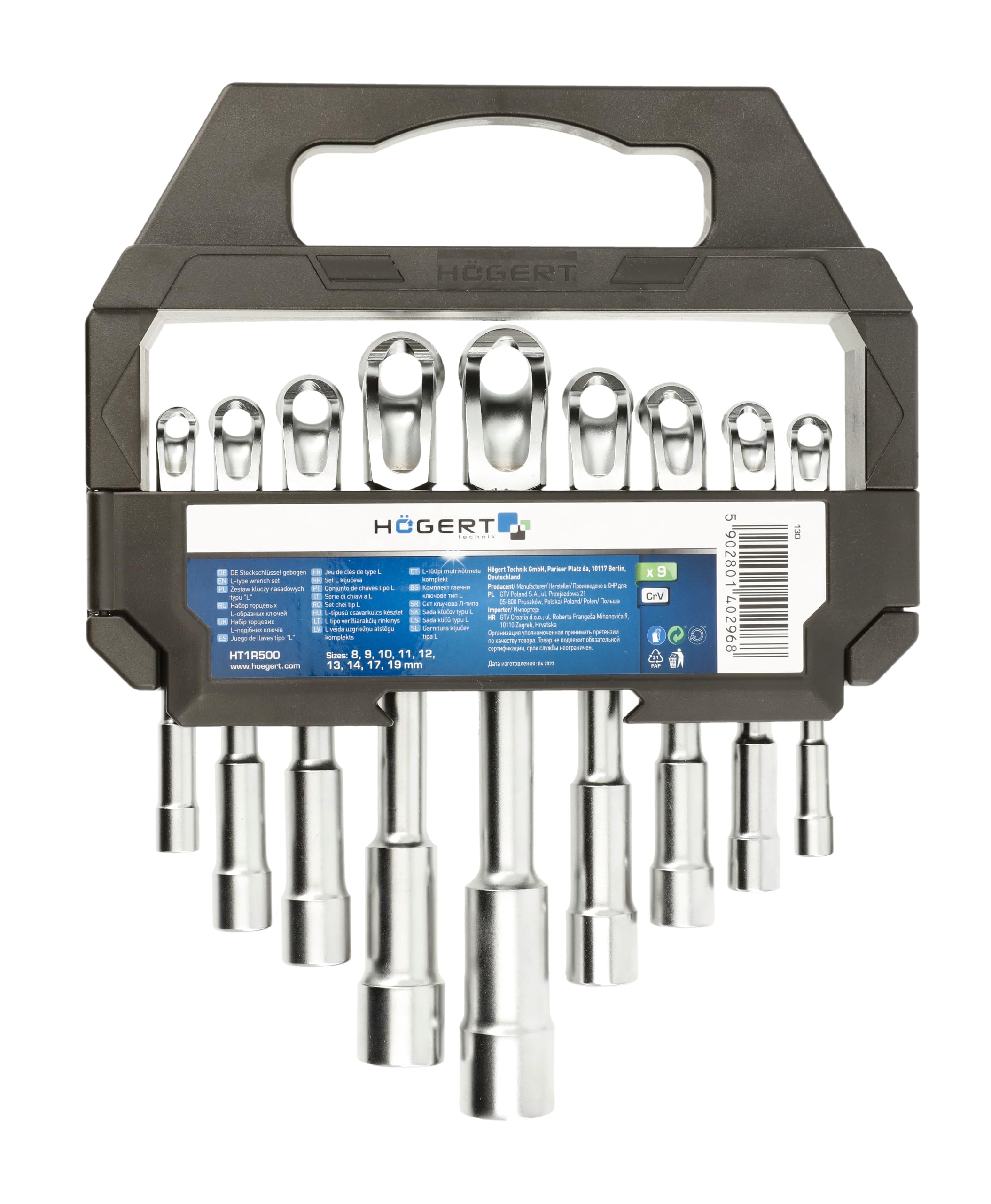 Högert Technik - Socket Wrenches Curved | L-Shaped Handle | Set of 9 | Made of Highest Quality Chrome Vanadium Steel