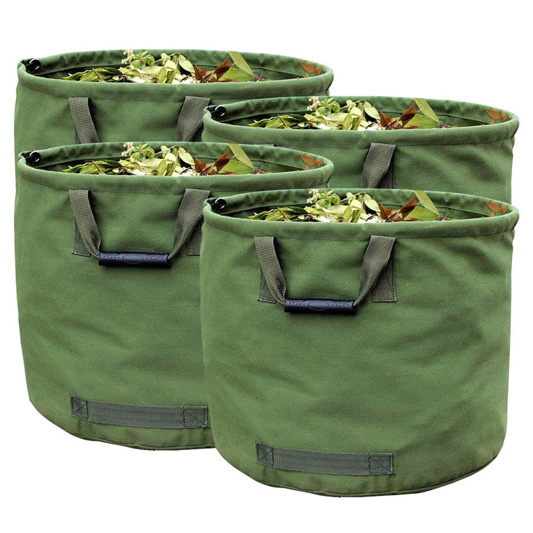 4-Pack 125L Garden Waste Bags Heavy Duty with Handles,Green Leaf Bag with Military Canvas Fabric (H45.7 cm, D55.8 cm)