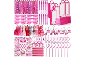 CHOOHC 152pcs Pink Party Favors for People, Birthday Party Favors Kit Keychain Bracelet Bubble Stickers Straws Heart Sunglasses Little Skirt Hot Pink Princess Birthday Party Supplies