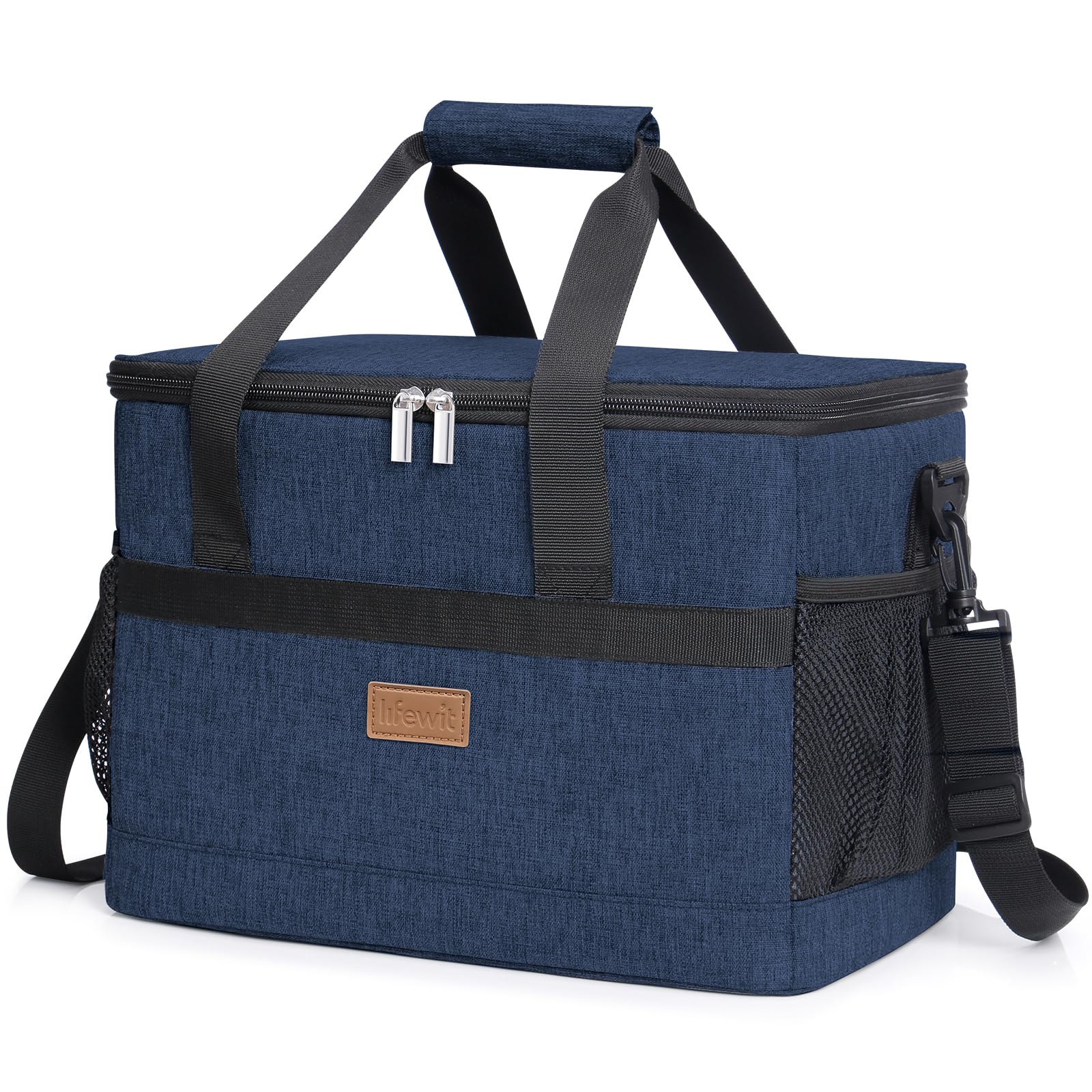 Lifewit Soft Cooler Bag with Hard Liner, Large Insulated Picnic Lunch Bag Box Soft-Sided Cooling Bag for Camping/BBQ/Family Outdoor Activities, Dark Blue