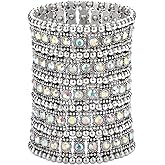 Szxc Womens Ballroom Rhinestone Stretch Cuff Bracelets Fit Wrist Circumference from 6.5" to 7.8" - Lead & Nickle Free