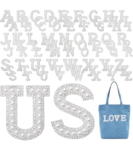 Winrase A-Z Letter Iron-On Patches - Rhinestone & Pearl Alphabet For Clothing, Hats, Bags (Full Set) - View #11