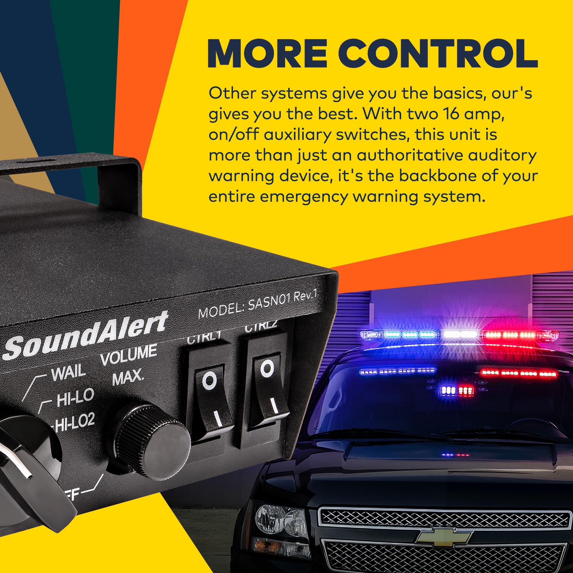 SoundAlert 12V 100W Police Siren PA System Kit [118-124dB Slim Speaker] [2 x 16A Aux Switch] [Hands-Free Air Horn] [PTT Mic] [Radio Rebroadcast] Warning Emergency Siren for Fire Tow Food Truck UTV ATV