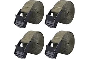 Azarxis Lashing Straps Ratchet Tie Down Secure Cinch Strap Adjustable Cam Buckles Belts Heavy Duty up to 441 lbs Capacity for Motorcycle Cargo Kayak Boat Canoe Truck Trailer (Green - 4 Pack,3.3 ft)