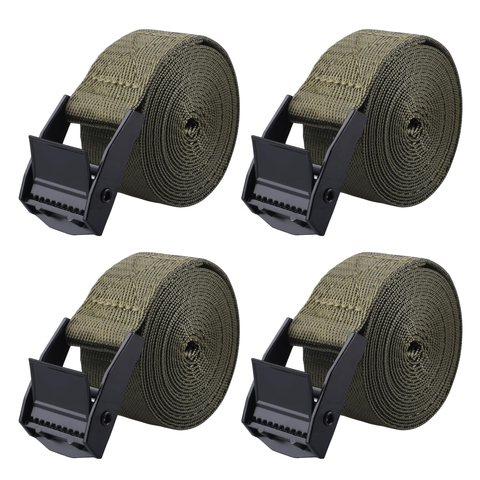 Azarxis Lashing Straps Ratchet Tie Down Secure Cinch Strap Adjustable Cam Buckles Belts Heavy Duty up to 441 lbs Capacity for Motorcycle Cargo Kayak Boat Canoe Truck Trailer (Green - 4 Pack,3.3 ft) — image 1