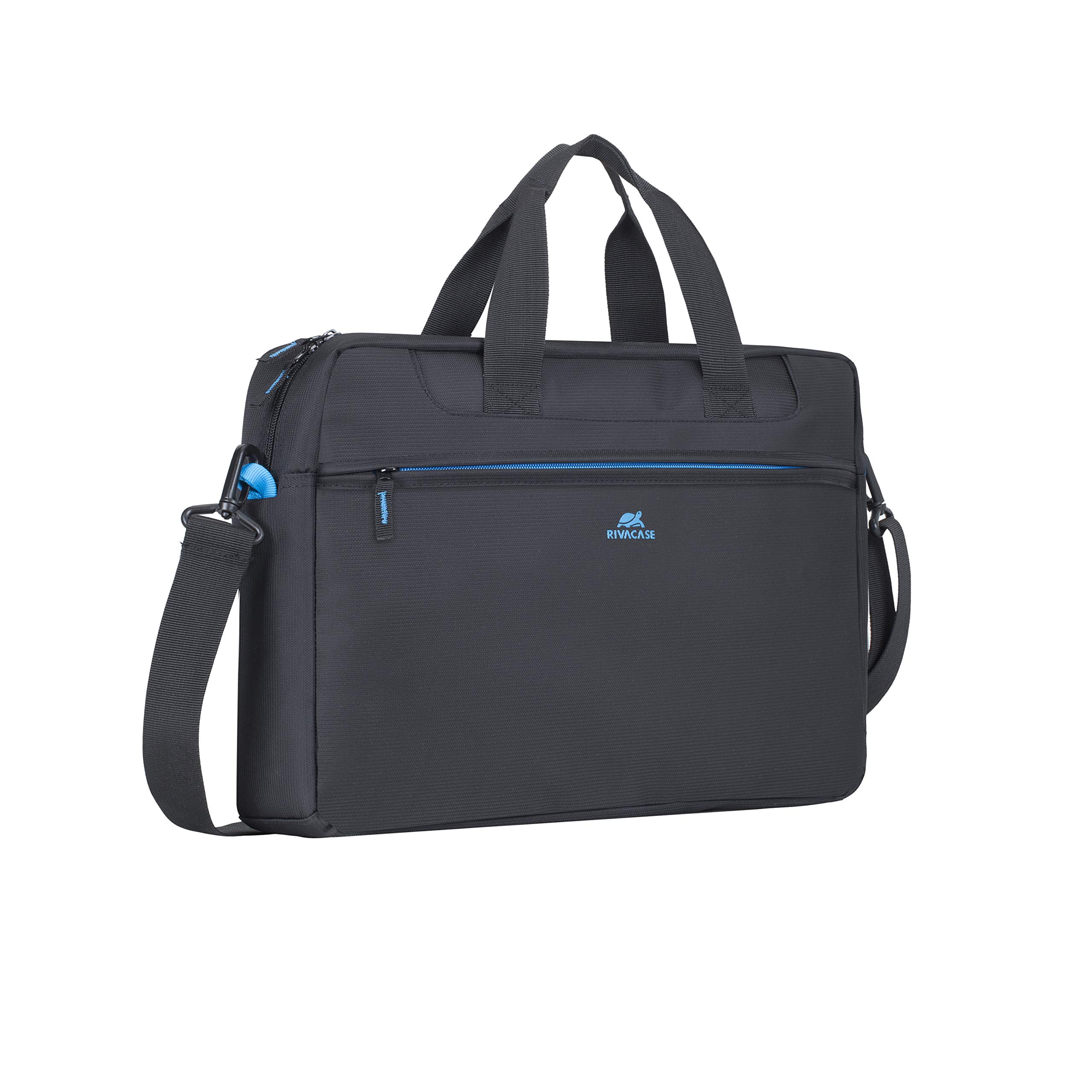 RIVACASE 8057 Laptop Bag for Notebooks up to 16 Inches - Elegant and Compact Shoulder Bag – Business Messenger Bag – Soft Carrying Handles and Removable Adjustable Shoulder Strap, Laptop Case, Black