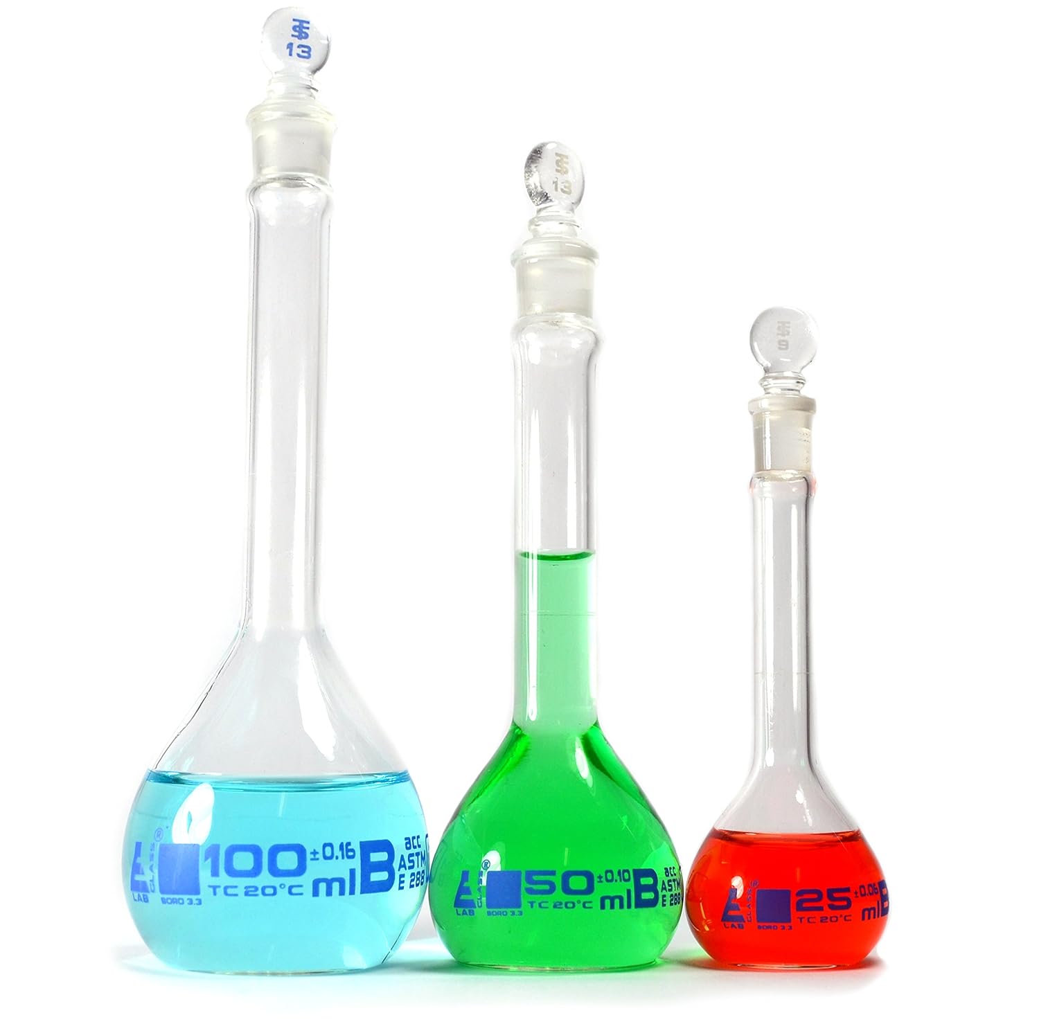 500mL ASTM Volumetric Flask with Glass Stopper; Class B Premium Eisco Labs Borosilicate Glass