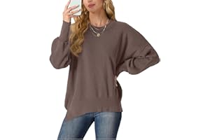 LEPUNUO Womens Crewneck Batwing Long Sleeve Sweaters Fall 2024 Oversized Side Slit Ribbed Knit Sweaters Pullover Tops