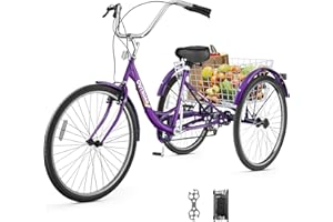 MarKnig 24/26 Inch Adult Tricycle, 3 Wheel Bikes with Large Basket, Cruiser Bike for Women/Men/Seniors, Adult Trike for Outdoor/Shopping/Recreation/Picnic