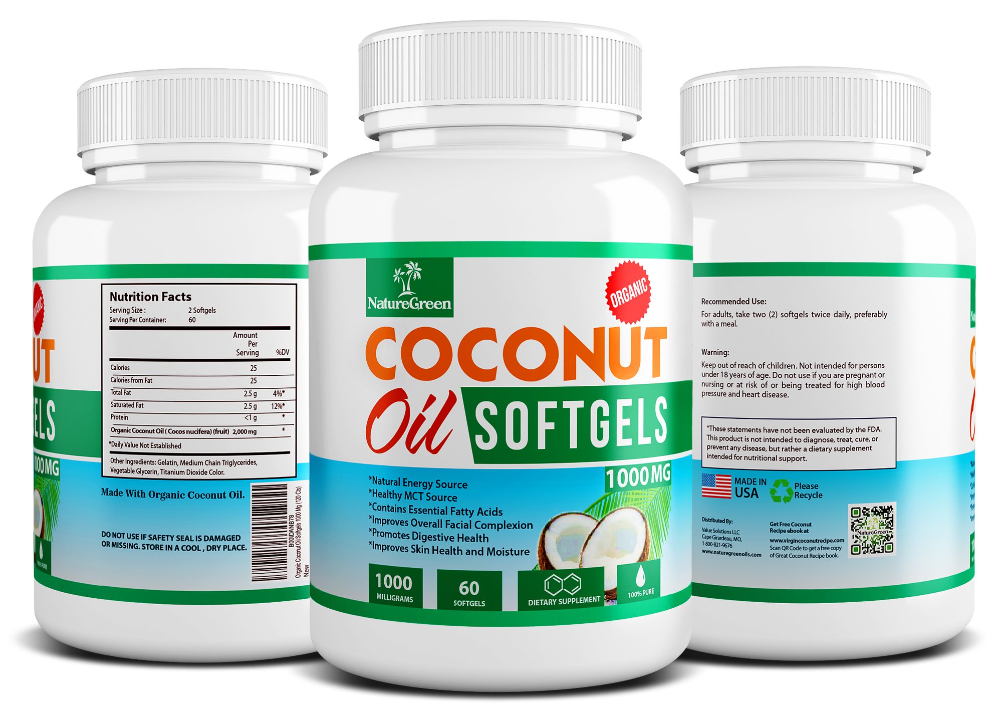 Coconut Oil Capsules Pure Extra Virgin Organic Pills MCT Oil Pill