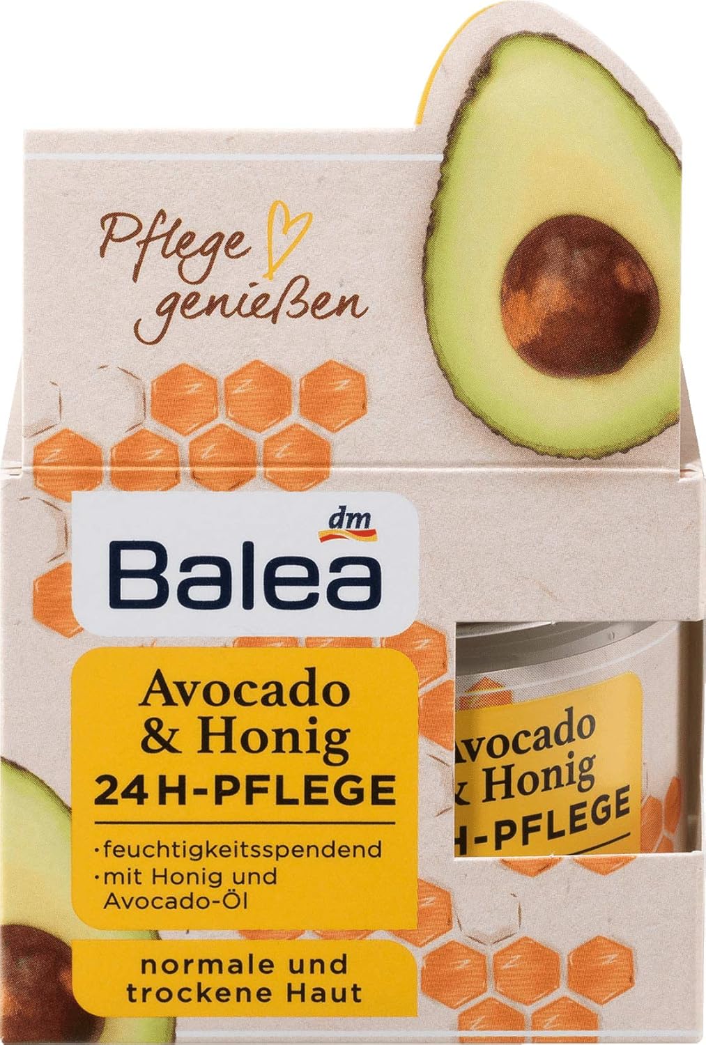 Balea Day cream Avocado & Honey 24h care - Day Cream with Hyaluronic Acid, Provitamin B5, Glycerin, Honey and avocado Oil, 50 ml, Germany
