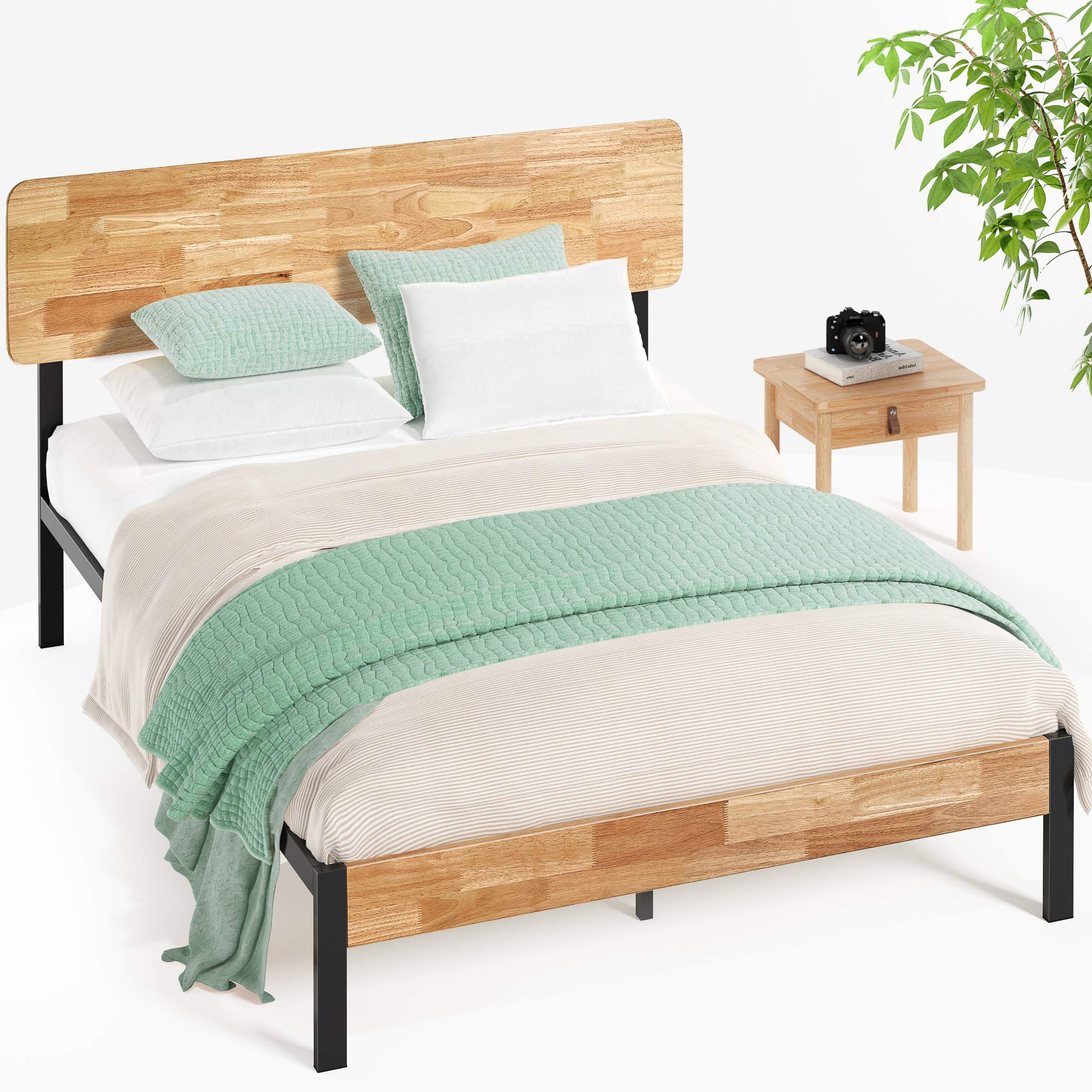 Zinus Olivia Metal and Wood Platform Bed with Wood Slat Support, King