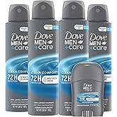 Dove Men+Care Dry Spray Antiperspirant for Men 4-Pack (3.8 Oz Ea) + Travel Deodorant Stick (0.5 Oz) – 72H Protection, Long-Lasting Clean Comfort Fragrance