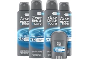 Dove Men+Care Dry Spray Antiperspirant for Men 4-Pack (3.8 Oz Ea) + Travel Deodorant Stick (0.5 Oz) – 72H Protection, Long-Lasting Clean Comfort Fragrance